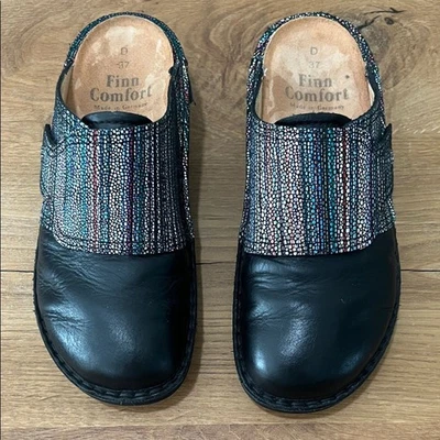 Zuecos de cuero Finn Comfort Aussee negros multicolores Mules EU 37 | EE. UU. Talla 6 Foto 1 de 4