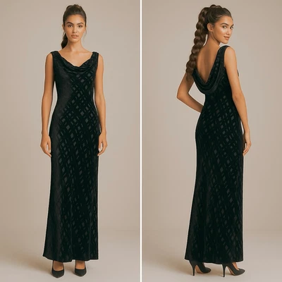 Maxi Vestido Años 90 Y2K Minimalista Burnout Terciopelo Cuentas Sesgado Capucha Slinky 6 Caprichos Foto 1 de 4