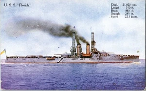 1910 Military US Navy Battleship Postcard USS Florida - Picture 1 of 2