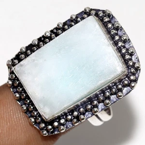 Anello etnico ememorfite placcato argento 925 gioielli fatti a mano misura US 11 GW - Foto 1 di 3