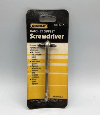 NOS General Hardware Ratchet Offset No. 1 & 2 Phillips Bits Model 807X USA Made - Image 1 of 2