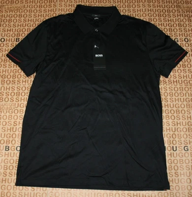 Nova camiseta polo Hugo BOSS masculina preta pima algodão slim fit terno inteligente gravata GG - Imagem 1 de 4