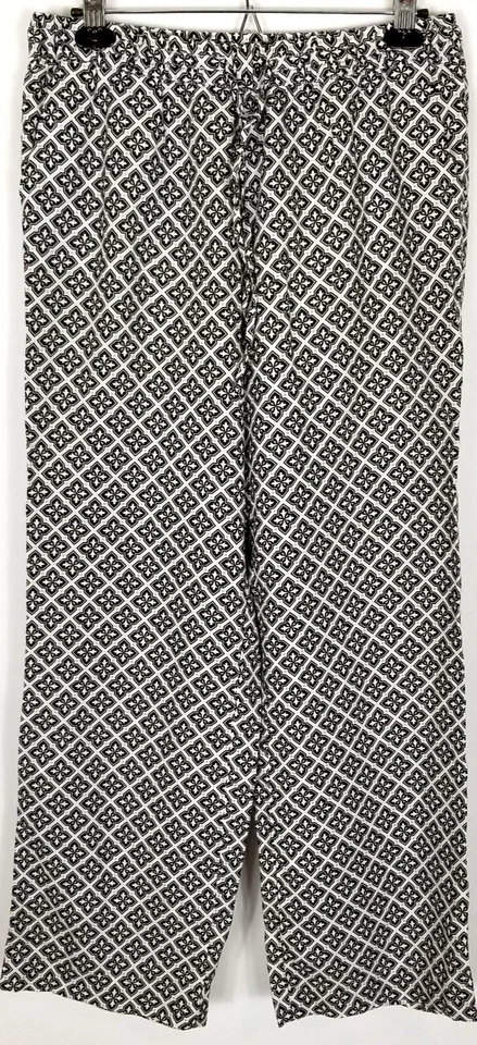 Pantalones Charter Club de Lujo para Mujer Estampado de Lino Pierna Ancha Talla M Cintura con Cordón Foto 1 de 4