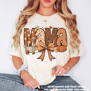 Mama Fall Autumn Bow Shirt - Printed On Comfort Colors Tee - Picture 1 of 4