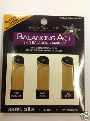 Max Factor Balancing Act Liquid Makeup Shade Sampler FOR FAIR TO LIGHT SKIN. - Image 1 of 2