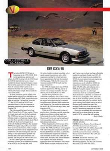 1979-1989 BMW 633CSi / M6  ~  COLLECTIBLE ARTICLE / AD - Imagen 1 de 1