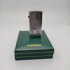 RONSON ELECTRONIC CHROME BATTERY GAS POCKET LIGHTER BOXED VINTAGE - Picture 1 of 8