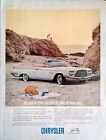 1960 Chrysler Convertible White At Beach Picnic Print Ad