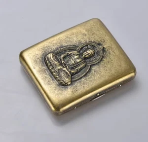 Hand Carved Buddha Cigarette Case Antique Metal for 20 Cigarettes 00116 - Picture 1 of 4