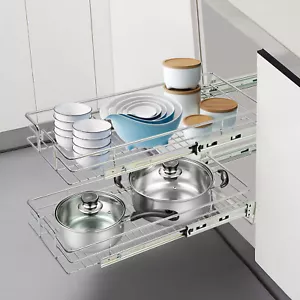 Pull Out Cabinet Organizer Iron 2-Tier Cabinet Shelves Kitchen Organizer Silver - Picture 1 of 13