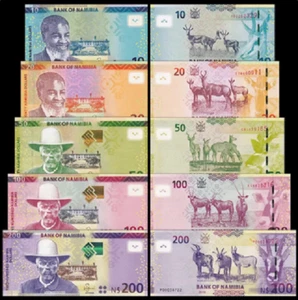 Set 5 Pcs Namibia 10 20 50 100 200 Dollars P 13 17 16 14 15 UNC NEW Banknote - Picture 1 of 2