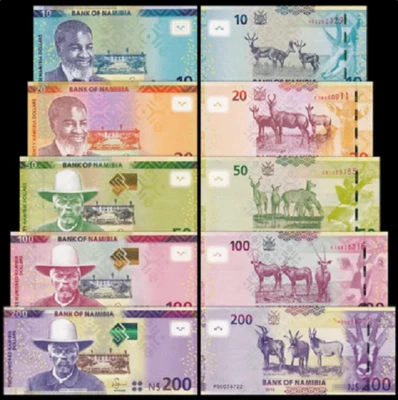 Set 5 Pcs Namibia 10 20 50 100 200 Dollars P 13 17 16 14 15 UNC NEW Banknote - Image 1 of 2