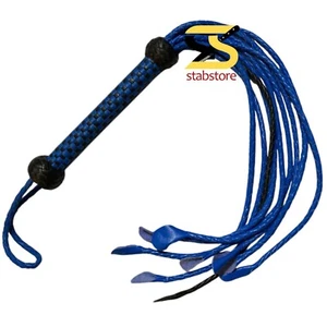 Handcrafted Blue & Black Real Cowhide Leather Flogger – Cat O' Nine Tails - Picture 1 of 4