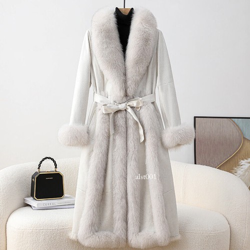 OFF WHITE Cappotto lungo vera pelle donna vera pelliccia di volpe colletto polsini pelliccia di coniglio giacche