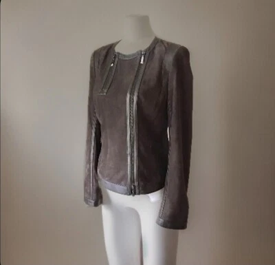 W Worth Mujer Chaqueta Gamuza Cuero Marrón Moto Talla 6 Cremallera Abrigo Ajustado Foto 1 de 4