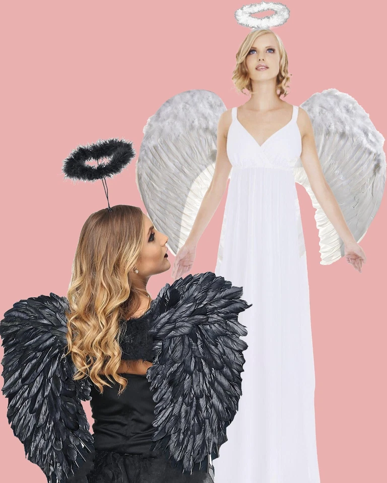 Vestido fantasia festa tema halo asas pena fada diabo anjo adulto Halloween - Imagem 1 de 1