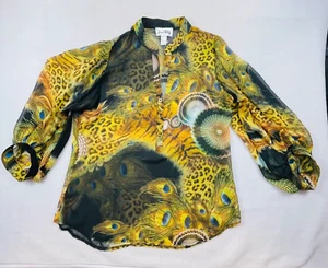 Blusa para mujer Joseph Ribkoff negra dorada 8 poliéster pavo real estampado animal leopardo - Imagen 1 de 15