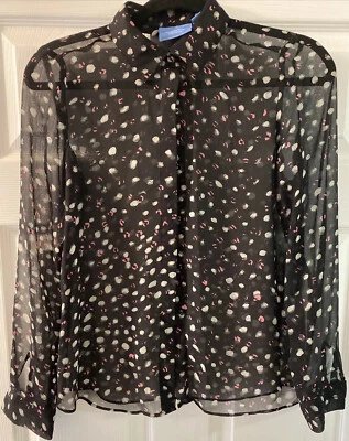 Blusa para mujer Simply Vera talla XS negra transparente con especificaciones rosa y blanco Foto 1 de 4
