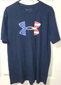Under Armour Men's Freedom Big Logo T-Shirt USA Stars Tripes Blue L Short Sleeve - Picture 1 of 13