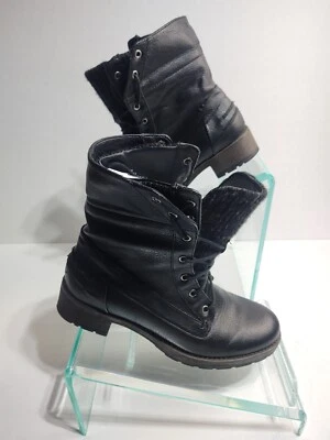 Botas con cordones negras para mujer RUFF HEWN de cuero sintético talla 7,5 "estilo de combate" B9 Foto 1 de 4