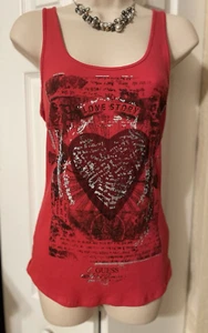 GUESS Los Angeles Valentines Day Red Heart Graphic Tank Sz Lg NWOT cute - Picture 1 of 10