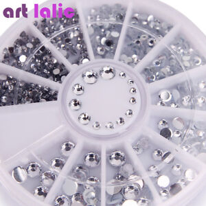 3D Rhinestones Silver Glitter Diamond Gem Tips DIY Nail Art Decoration Wheel