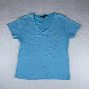 Ralph Lauren Sport Shirt Top Womens XL Blue Stretch Custom Slim Fit Pony Logo - Picture 1 of 5