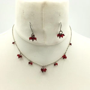 925 Sterling Silver Necklace & Earring Set with Red Stones (LP158J#) - Picture 1 of 9