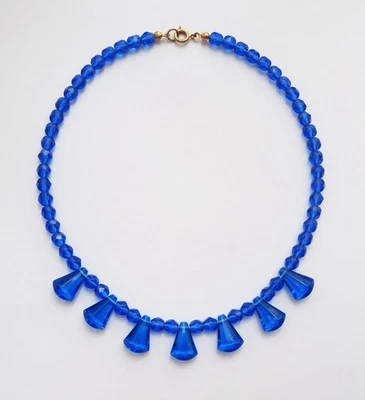 Brandneu Vintage 1980er Retro 1950er königsblau Glas & Harz Perlen Halsband Halskette - Bild 1 von 3