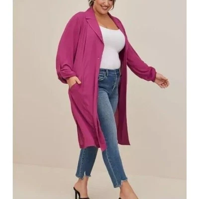 Nuevo plumero de trinchera con cortina de gasa Torrid Plus para mujer Boysenberry 1 cinturón faltante Foto 1 de 4