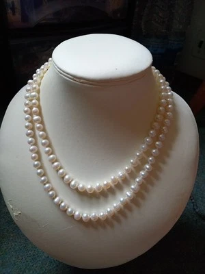 Collar de plata de ley 925 con dos hilos de perlas de patata natural de 9 mm con anulaciones Foto 1 de 4