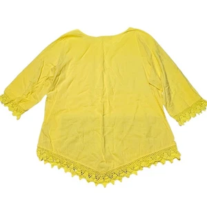 Soft Surroundings Womens 2X Yellow 3/4 Sleeve Woven Gauze Crochet Hem Tunic Top - Picture 1 of 9