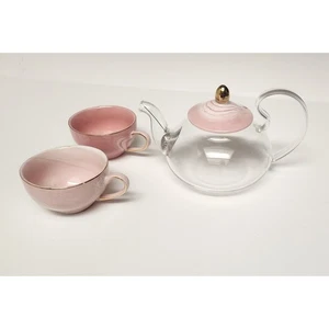 Transparent Mini Teapot And  Pink Cups Set  - Picture 1 of 10