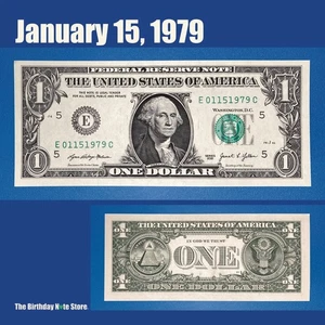 January 15, 1979 Birthday Anniversary $1 One Dollar Bill Serial Number 01151979 - Picture 1 of 2