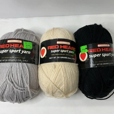 Coats & Clark 红色心形超级运动纱线 3 件装骨架混合颜色 YL26 — 第 1/2 张图片