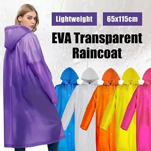 EVA Reusable Raincoat Unisex Rain Coat Jacket Drawstrings Adult Hooded Poncho - Picture 1 of 9