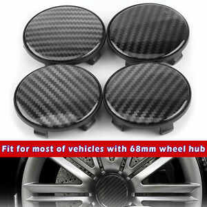 4pcs 68mm Black Carbon Fiber Texture Car Wheel Center Hub Caps ABS Cover No Logo