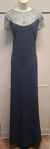 Vestido Tadashi Shoji PLUS Azul Marino Elástico Cuentas Ilusión Madre Novia Novio XXL - Imagen 1 de 4