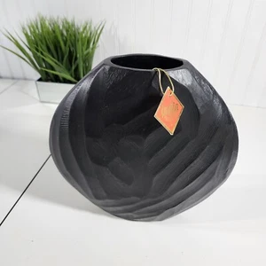 New Modern Textured Slim Cast Aluminum Black Vase India 11"×12"x2.5" - Picture 1 of 13