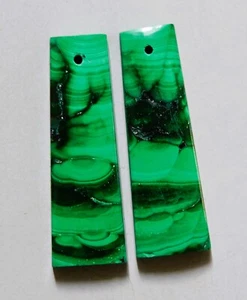 60.30 Cts Natural Malachite Drilled Cabochon Matching Pair Gemstone 37.5X12.6MM - Picture 1 of 3