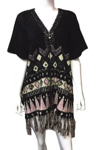 OVERSIZE BLACK KNIT OPEN FRONT LOOSE CARDIGAN SWEATER BLOUSE TOP - Picture 1 of 4