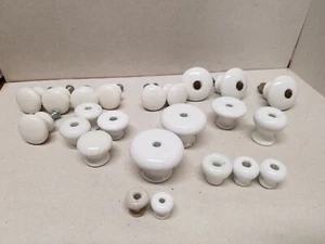 Variety Lot of (23) Vintage White Porcelain Cabinet Knobs With Screws P215 - Picture 1 of 12