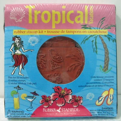 Rubber Stampede Vtg 2001 Tropical Vacations Rubber Stamps Kit Hula Dancer Tiki - Image 1 of 4