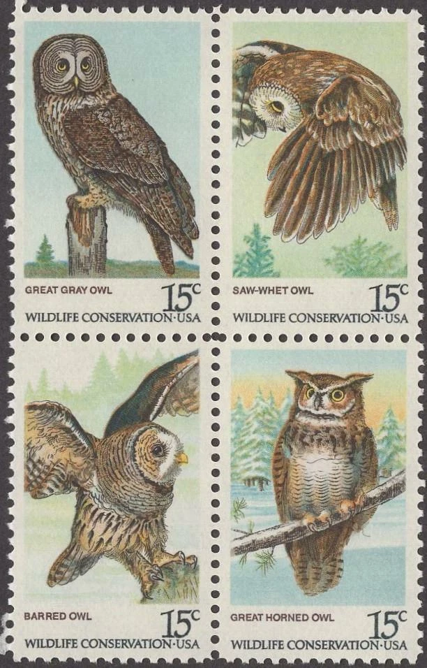 Scott # 1760-1763 - Block Of 4 - American Owls - MNH - 1978 - Image 1 of 1