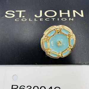 1 St. John Seafoam Button Blue Aqua Gold Replacement 3/4” Shank Marie Gray - Picture 1 of 5
