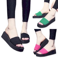 Ladies Casual Wedge Thick Slippers Flip Flops Thong Sandals Beach Shoes HOT SALE