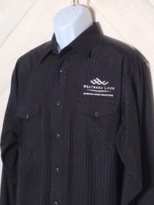 Wrangler Westward Look Resort Western Pearl-Snap XL Black Shirt striped - Picture 1 of 9