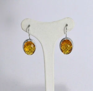 ORECCHINI IN ARGENTO 925 CITRINO FACCETTATO  RDIATO 12 x 18 millimetri AGHT 0786 - Foto 1 di 3