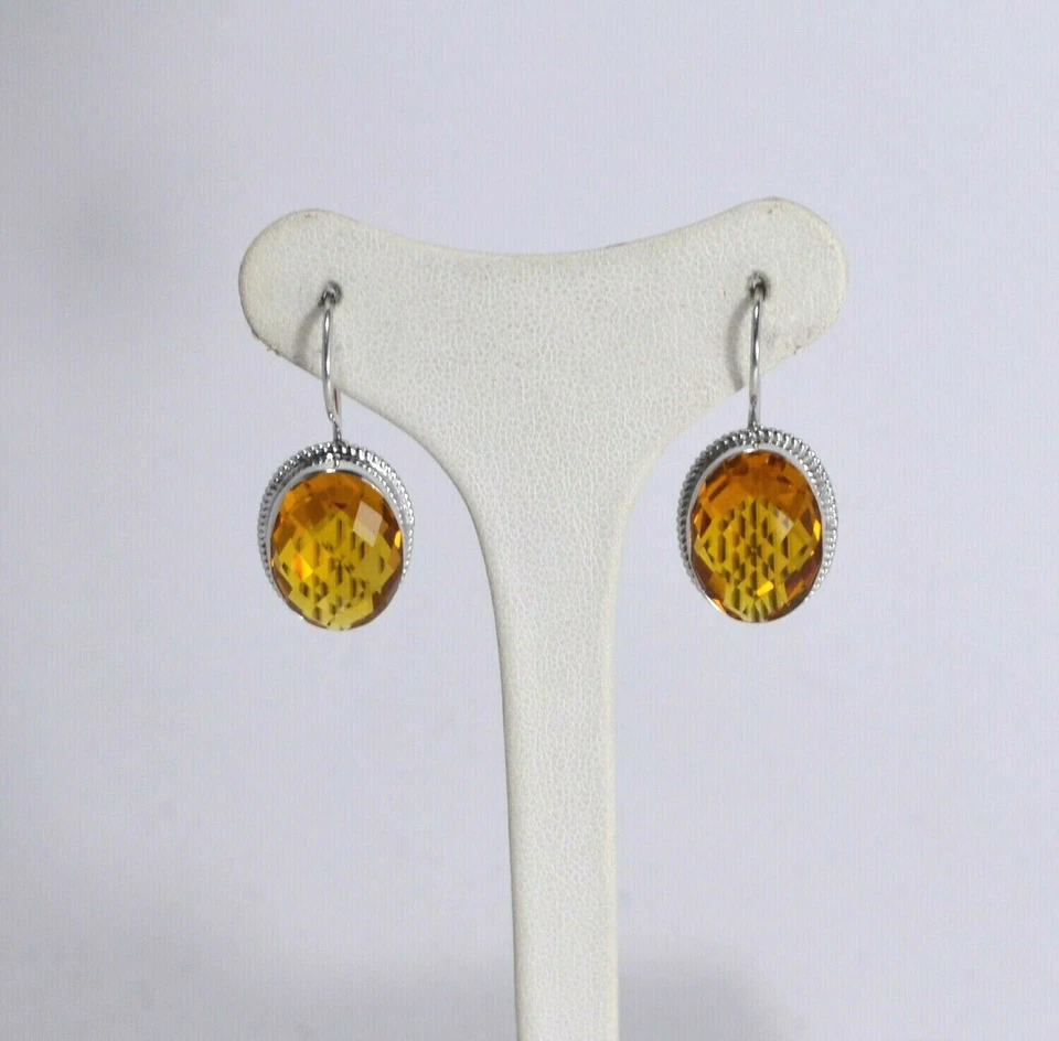 ORECCHINI IN ARGENTO 925 CITRINO FACCETTATO  RDIATO 12 x 18 millimetri AGHT 0786 - Immagine 1 di 3