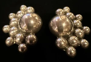 VINTAGE 1980'S MEXICAN 925 STERLING SILVER CLIP EARRINGS 2”X1”1/2 - Picture 1 of 11